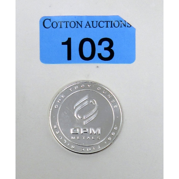 1 Oz .999+ Silver OPM Precious Metals Round 