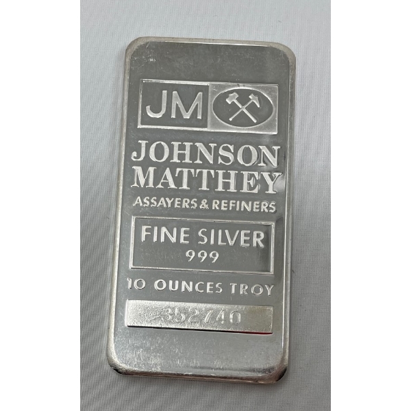 10 Oz .999 Silver Johnson Matthey Bar 