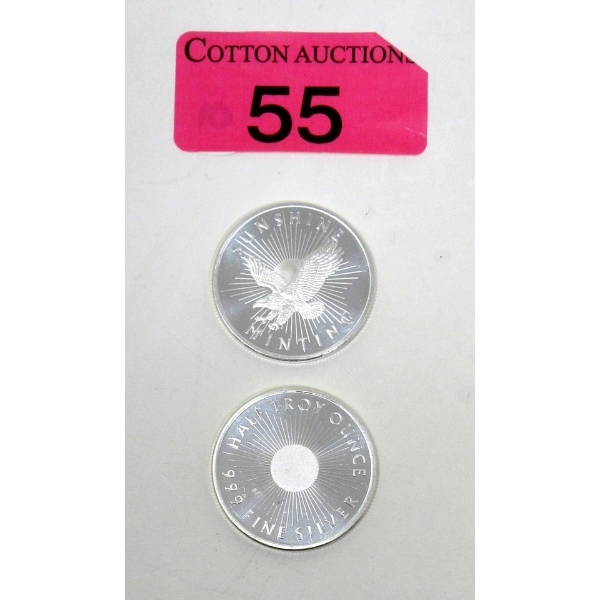 2 x 1/2 Oz .999 Silver Sunshine Minting Rounds  