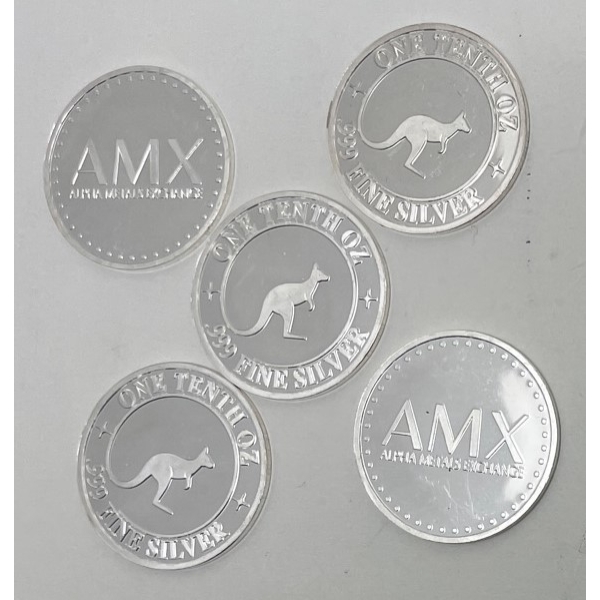5 x 1/10 Oz .999 Silver AMX Mint Rounds