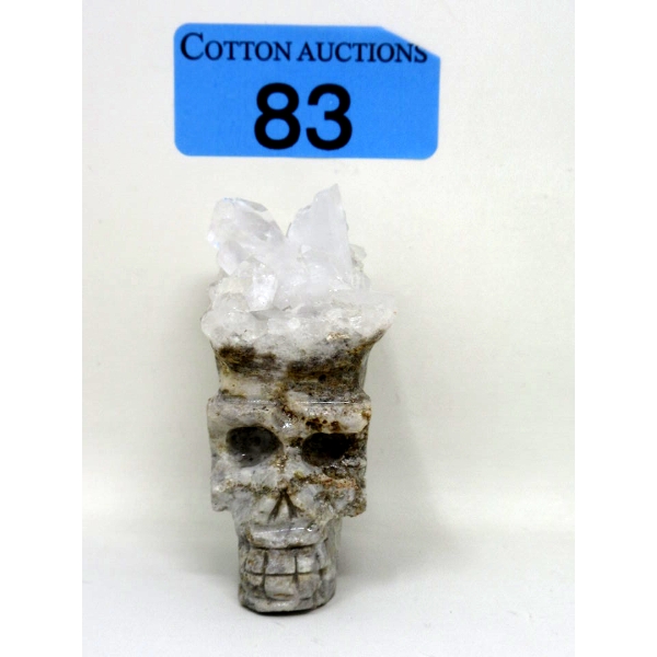 701 Carat Granite & Crystal Hand-Carved Skull 