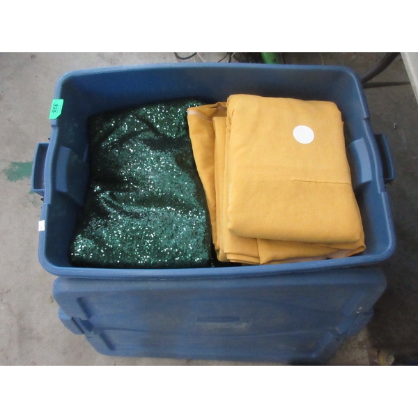 Tote of Green Sequin & Mustard Yellow Table Cloths
