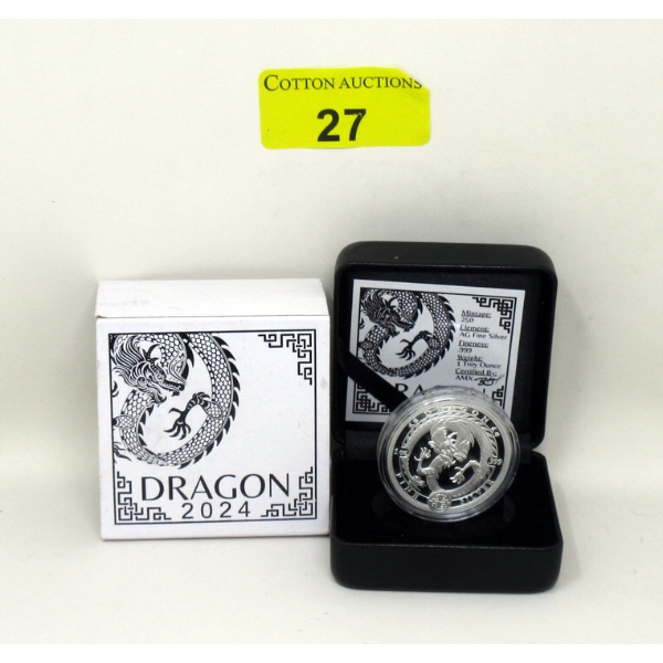 1 Oz .999 Silver 2024 Dragon Round 