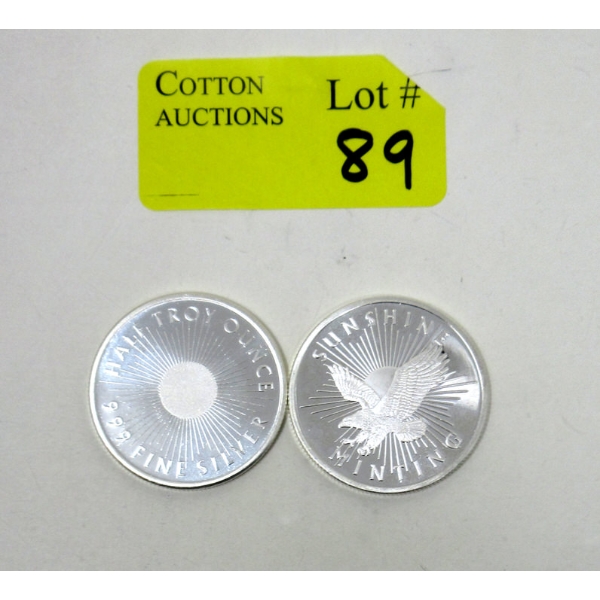2 x 1/2 Oz .999 Silver Rounds 