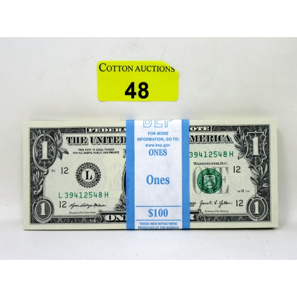 100 x $1 USD Uncirculated Federal Reserve Bundle 