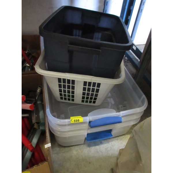 Laundry Basket & 4 Totes with No Lids
