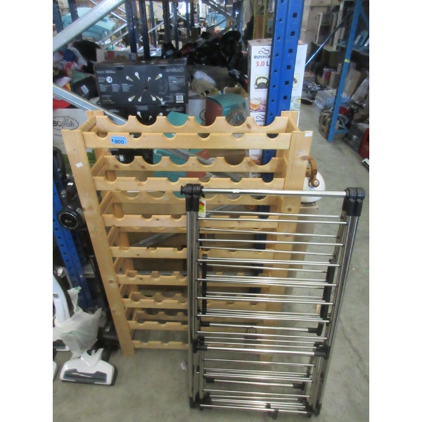 Wood Wine Rack & Metal Clothes Drying Rack