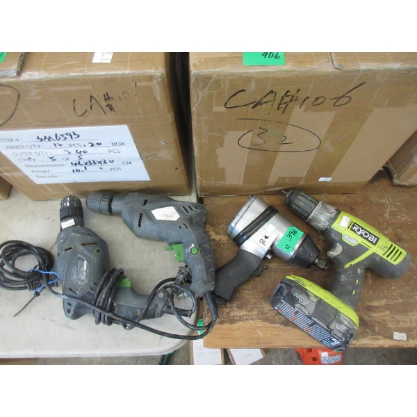 1 Air, 1 Cordless, and 2 Corded Drills - Preowned 