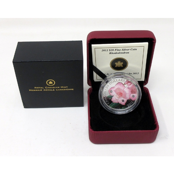 2012 .9999 Silver 1 Oz Rhododendron & Crystals Coin 