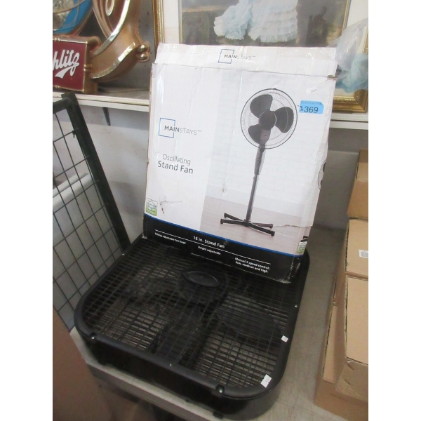 Box Fan and Mainstays Oscillating Stand Fan