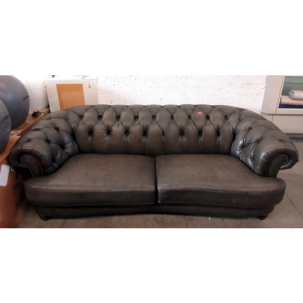 Grey Faux Leather Sofa with Button Tufting 