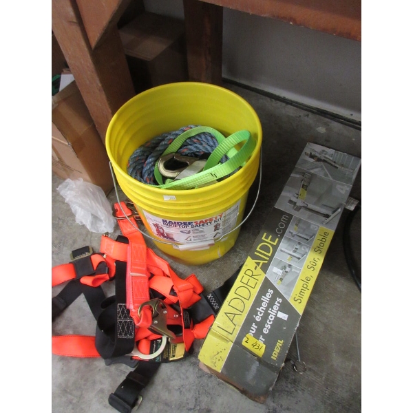 Ladder-Aide and Bucket of Rope and Saftey Straps