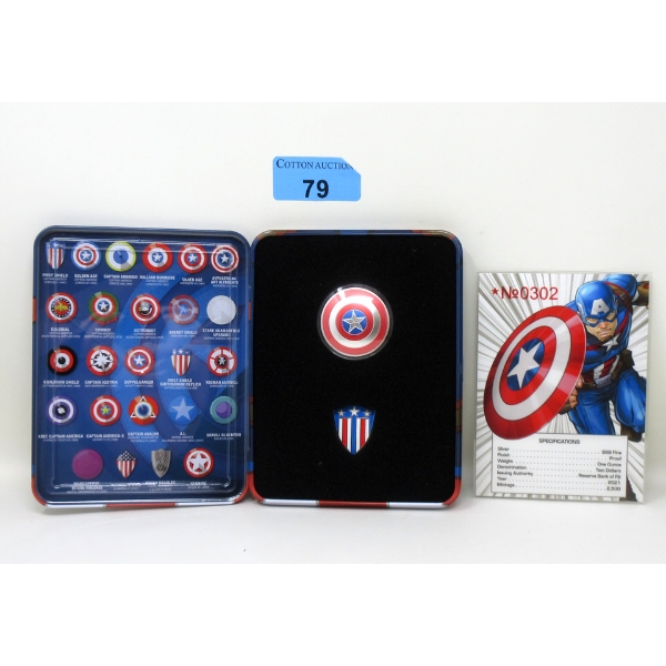 1 Oz .999 Silver 2021 Marvel Captain America Shield Coin 