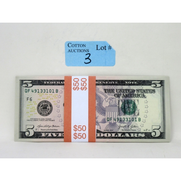 10 x $5 USD Uncirculated Sequential Numbered Bundle 