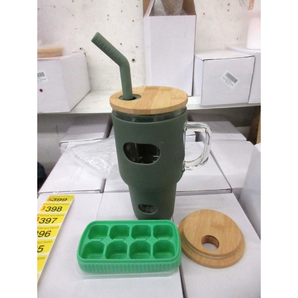 3 New 20 Oz. Cold Cup Sets w/ Metal Straws - Green