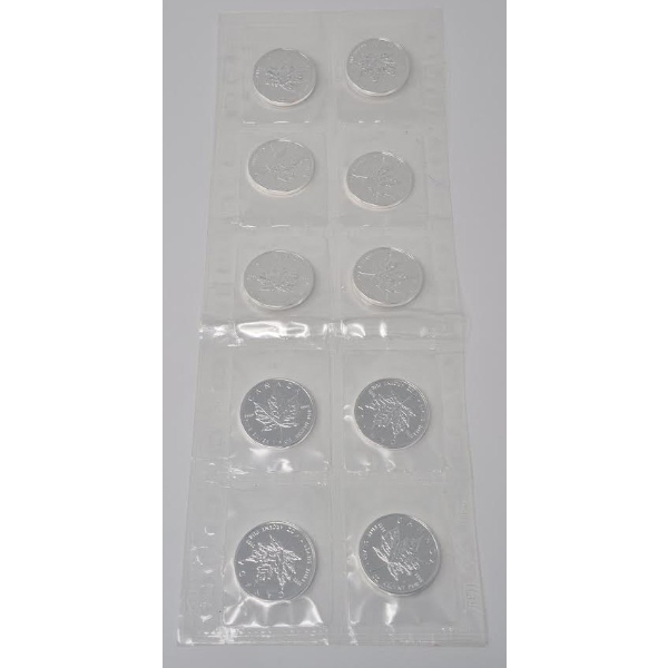 10 x 1 Oz .9999 Silver Canada Maple Leaf Coins