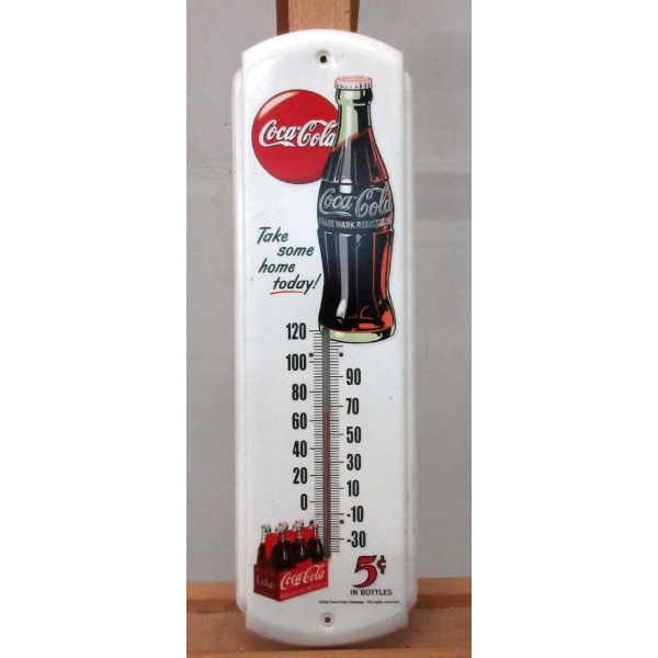 Enamelled Steel Coca-Cola Thermometer- 5" x 17"