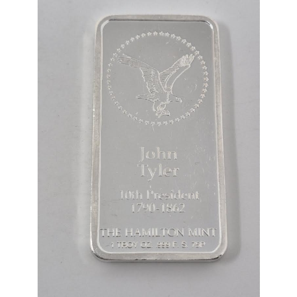 1 Oz .999 Silver John Tyler Bar