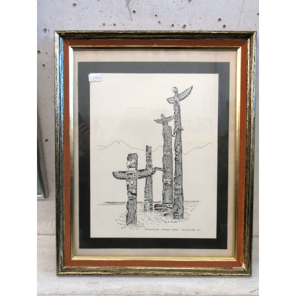 Vintage Print of "Totem Poles at Stanley Park"
