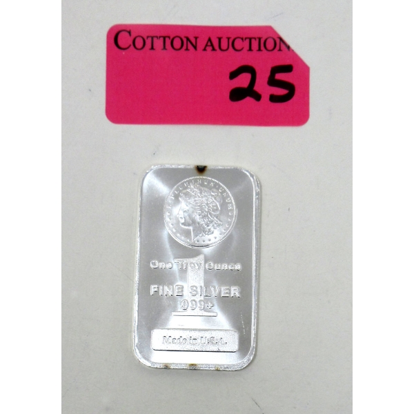 1 Oz .999+ Silver Morgan Head Bar