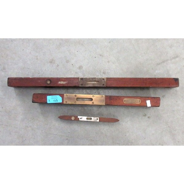 3 Vintage Wood & Brass Levels