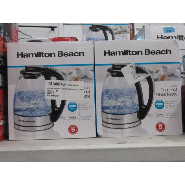 2 Hamilton Beach 1 L Cordless Glass Kettles