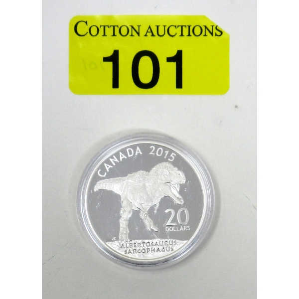 1 Oz .9999 Silver 2015 Albertosaurus Coin 