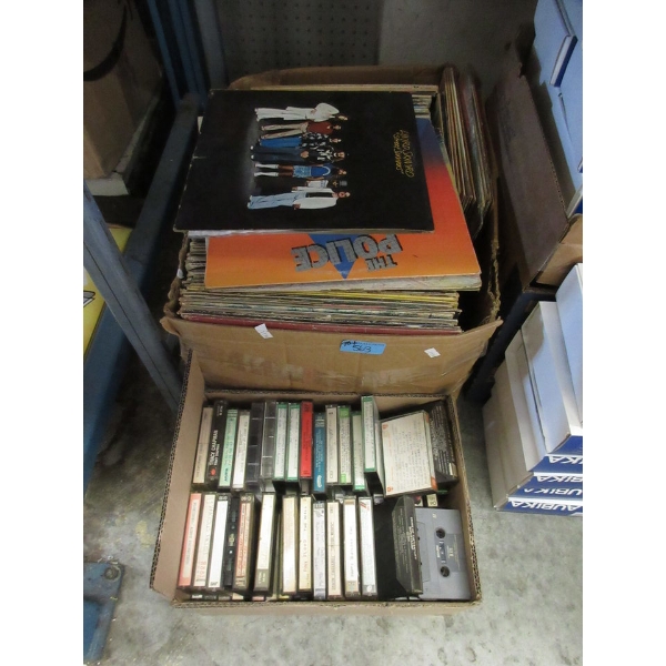Box of 50+ Vintage LP Records & Box of Cassettes