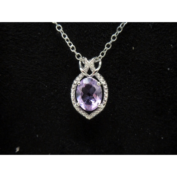 Amethyst & Diamond Sterling Silver Pendant 