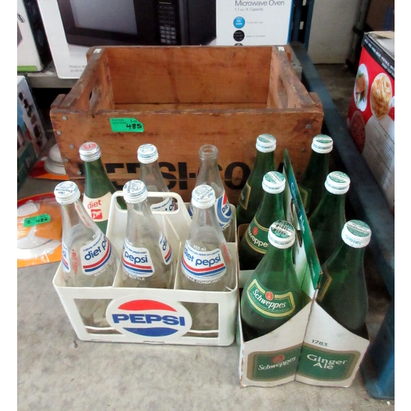 Vintage Wood Pepsi-Cola Crate with Glass Pop Bottles
