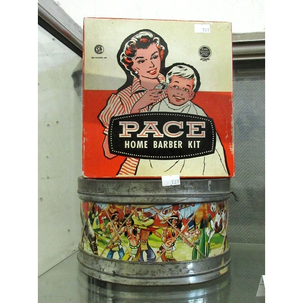 Vintage 9" Toy Drum & Pace Barber Kit in Box