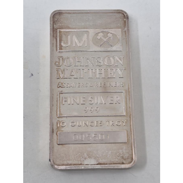 Rare 10 Oz .999 Silver Johnson Matthey Bar 