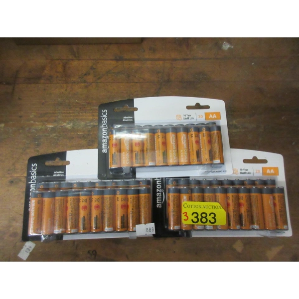 3 Packs of 20 New AA Batteries - 10 Yr. Shelf Life