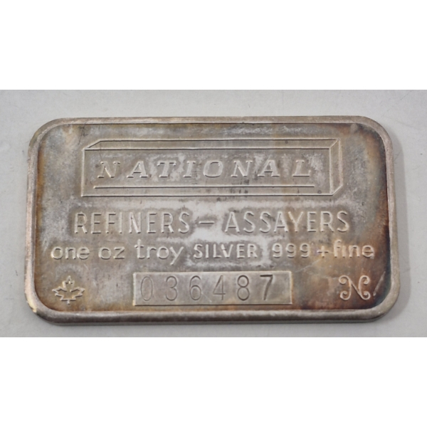 1 Oz .999+ Silver National Refiners Bar 