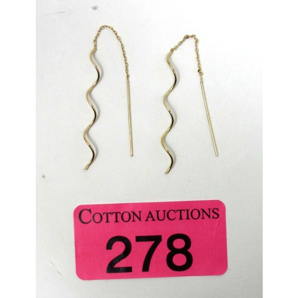 10 KT Gold Spiral Drop Earrings on Threader Chains