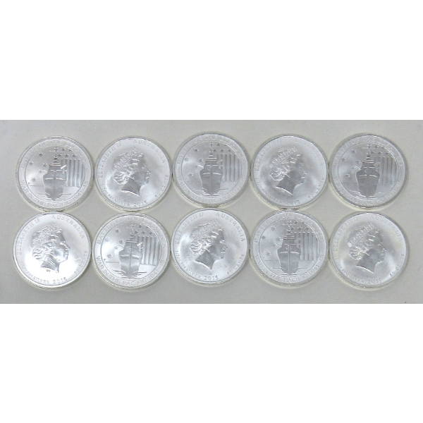 10 x 1/2 Oz .999 Silver 2015 Battle of the Coral Sea Coins 