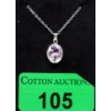 Image 1 : Large Amethyst & Diamond Sterling Silver Pendant