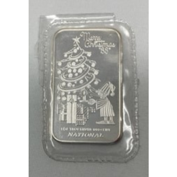 1 Oz .999+ Silver 1988 Merry Christmas Bar 