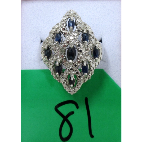 Multi-Sapphire & Diamond Sterling Silver Ring 