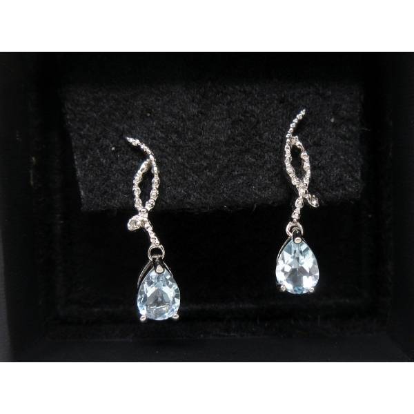 New Blue Topaz & Diamond Dangle Earrings 