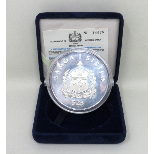 5 Oz .999 Silver 1986 Western Samoa Commemorative Coin  