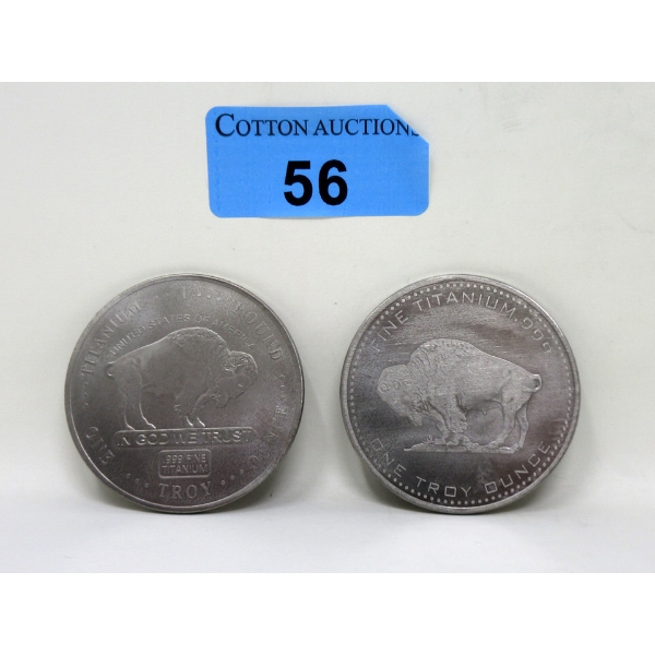 2 x 1 Oz .999 Fine Titanium Buffalo USA Round