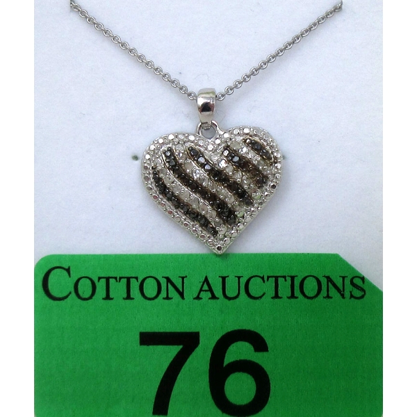 Half Carat Black & White Diamond Heart Pendant 