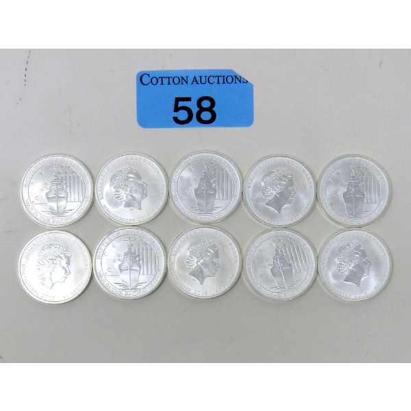 10 x 1/2 Oz .999 Silver 2015 Battle of the Coral Sea Coins 