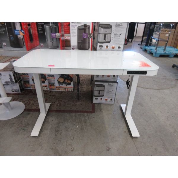 Air Lift Height Adjustable Glass Topped Desk