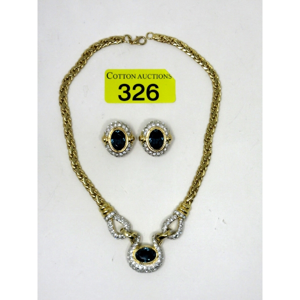Sapphire Blue & Clear Crystal Necklace & Earring Set