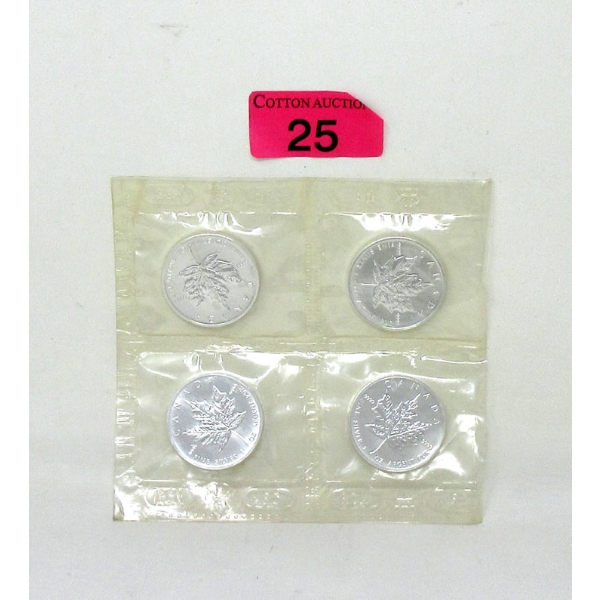 Uncut sheet 4 x 1 Oz .9999 Silver 1999 Maple Leaf Coins 