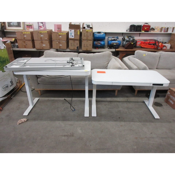 2 Electric Height Adjustable Desks & 1 Desk Top