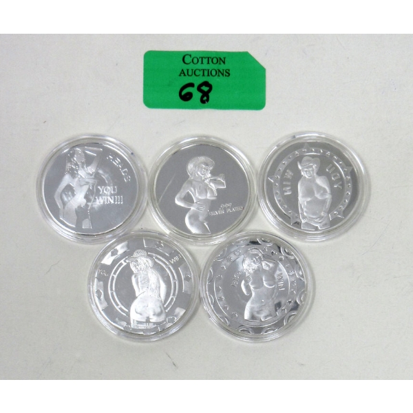 5 x Silver Clad NUDE Girl Art Rounds