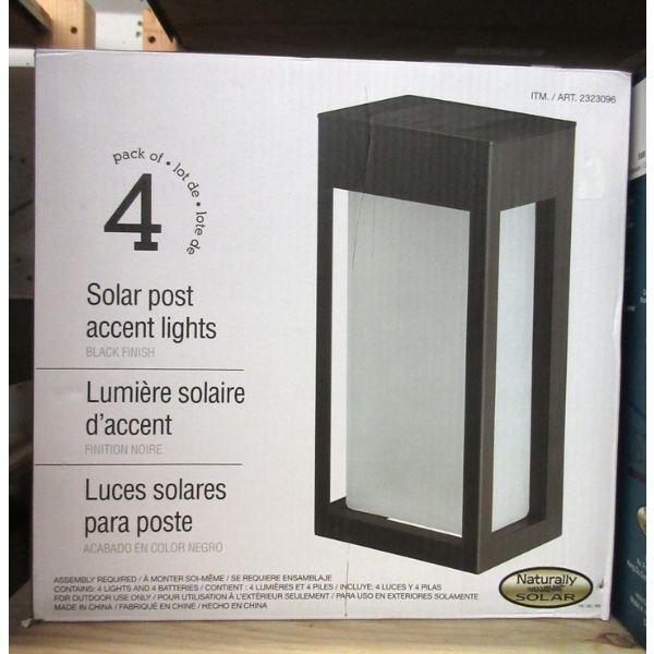 Pack of 4 Solar Post Accent Lights - Black Finish